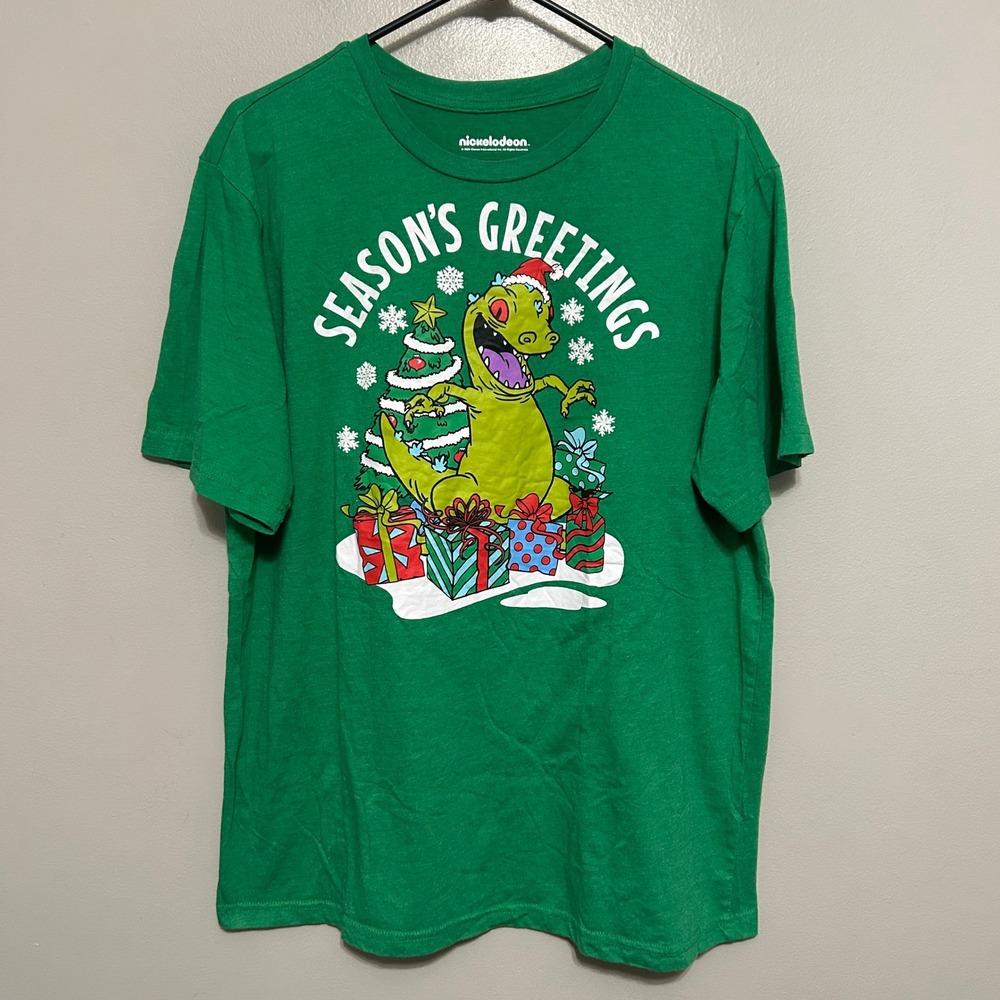 Nickelodeon T-Shirt Men L Green Rugrats Reptar Christmas Graphic Y2k 90's Pop TV